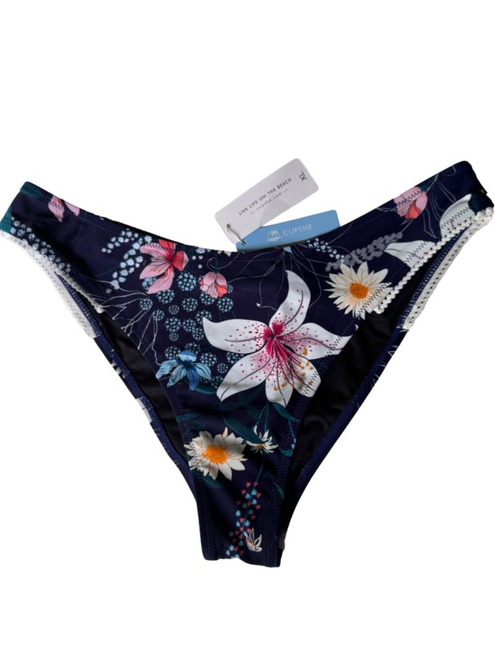 Cupshe Womens Floral Bikini Bottom XL Swimwear Swim Beach Navy Blue Pink Floral - Picture 6 of 10